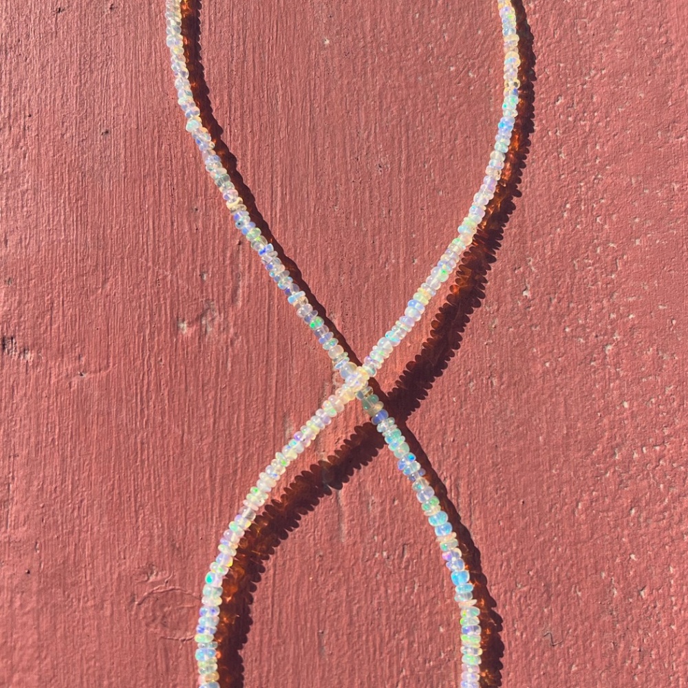 Sold❌Rainbow Natural Untreated Welo Opal Necklace Handmade Solid 14K Yellow Gold - Picture 5 of 11